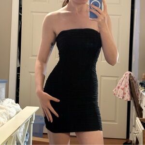 Strapless Black Ruched Bodycon Dress